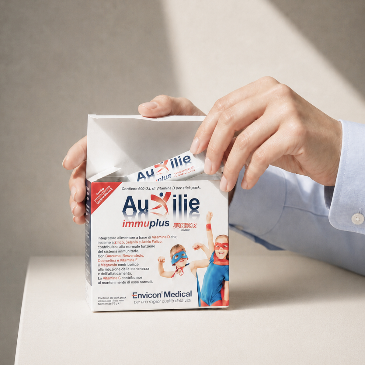 Bustina solubile Auxilie® Immuplus Junior per il sistema immunitario