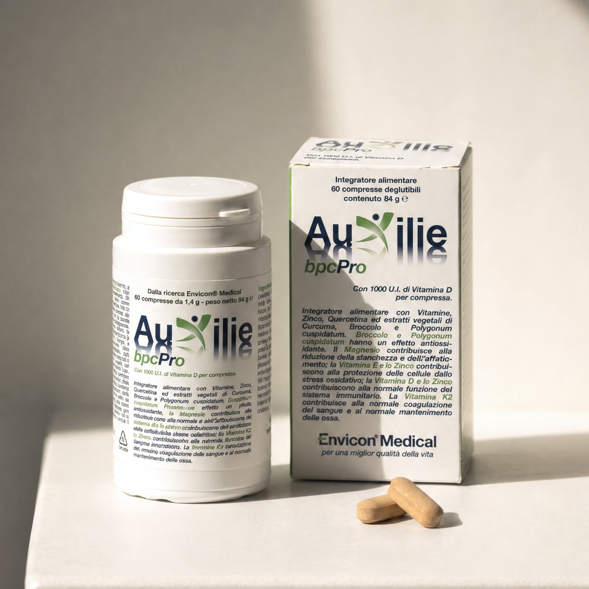 Integratore Immunomodulante Auxilie® BpcPro  60 Compresse Deglutibili – primo piano etichetta