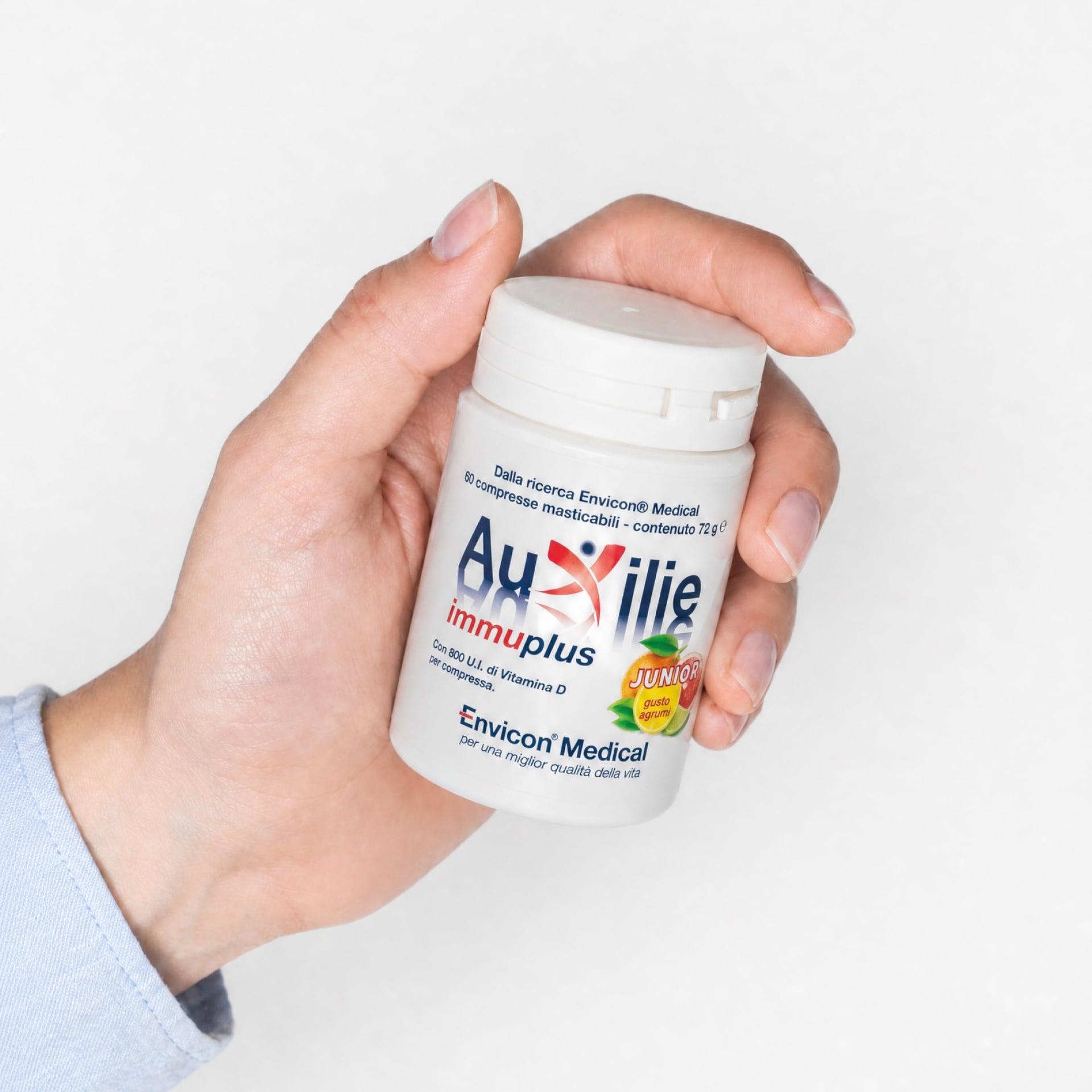 Integratore Immunomodulante Auxilie® Immuplus Junior 60 Compresse Masticabili Gusto Agrumi – dettaglio compresse