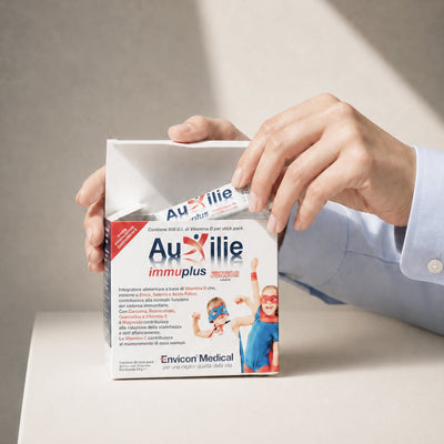 Integratore Immunomodulante Auxilie® Immuplus Junior 60 Bustine Solubili Senza Aromi – dettaglio compresse