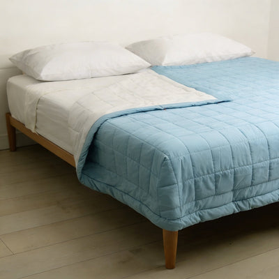 Coperta in Pile Antiacaro Acarbuster® - Tessuto azzurro + Pile avorio