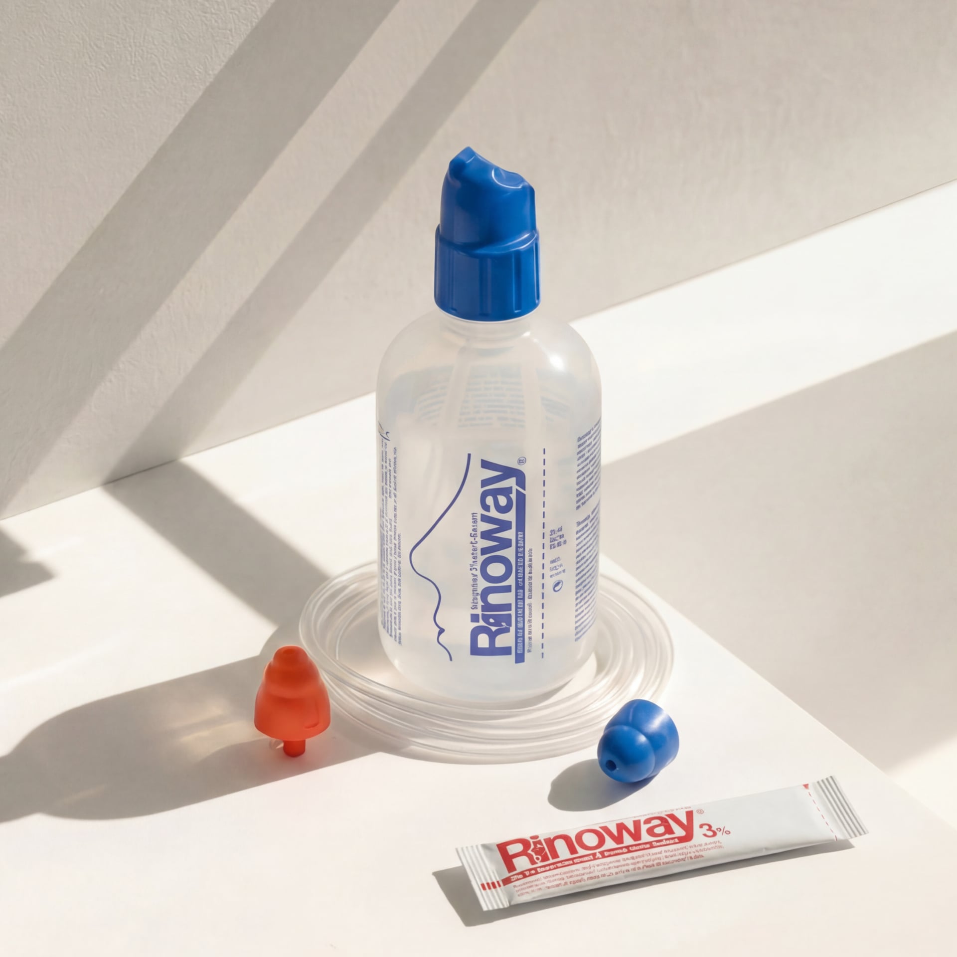Doccia per Lavaggio Nasale Rinoway® con 15 Bustine di Sali Ipertonici – flacone in uso