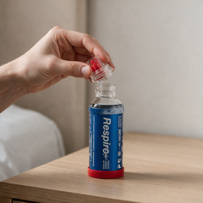 Mano che sostituisce la valvola di ricambio sul distanziatore per aerosol Respiro®