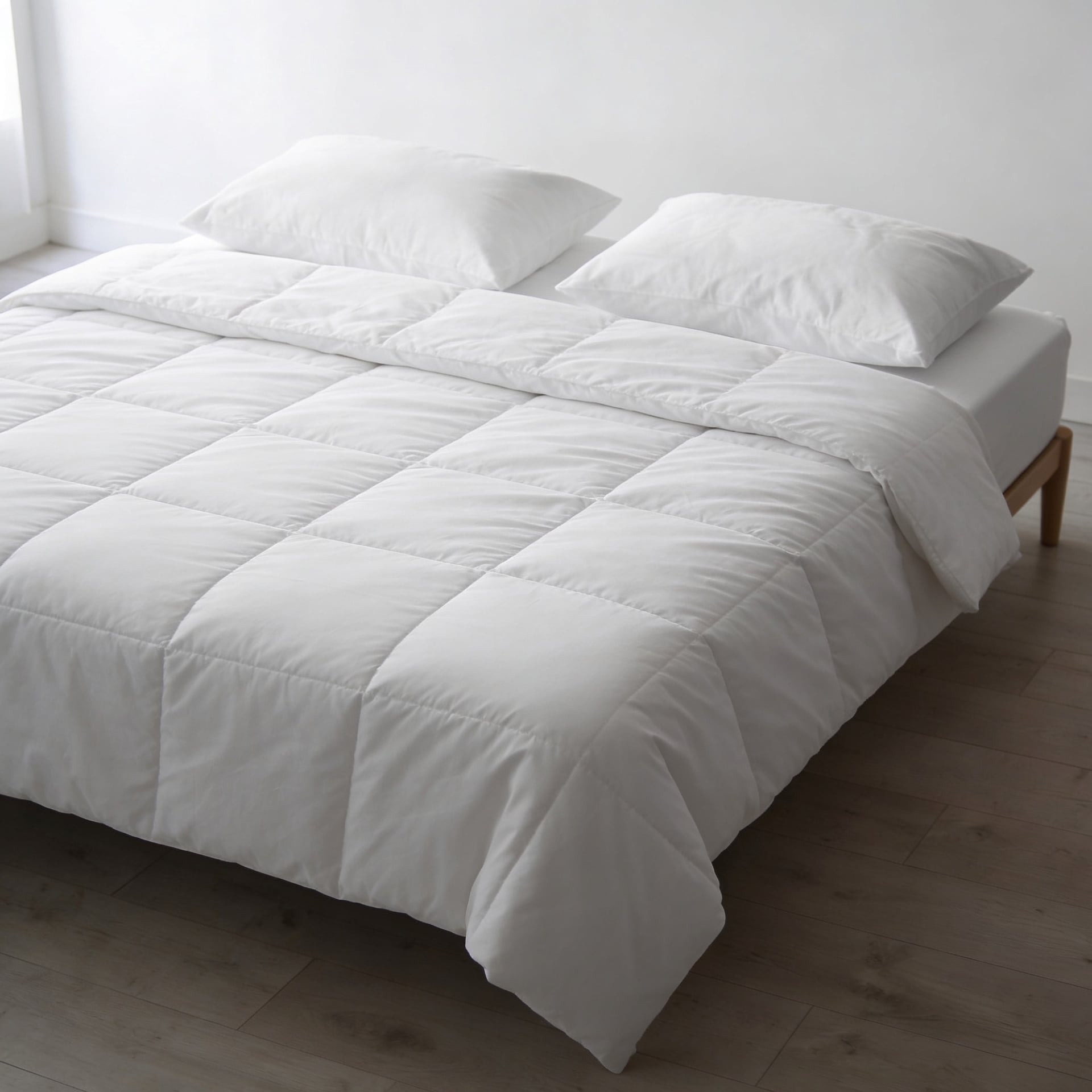 Copricuscino, Coprimaterasso e Piumino Antiacaro Acarbuster® – letto allestito vista frontale